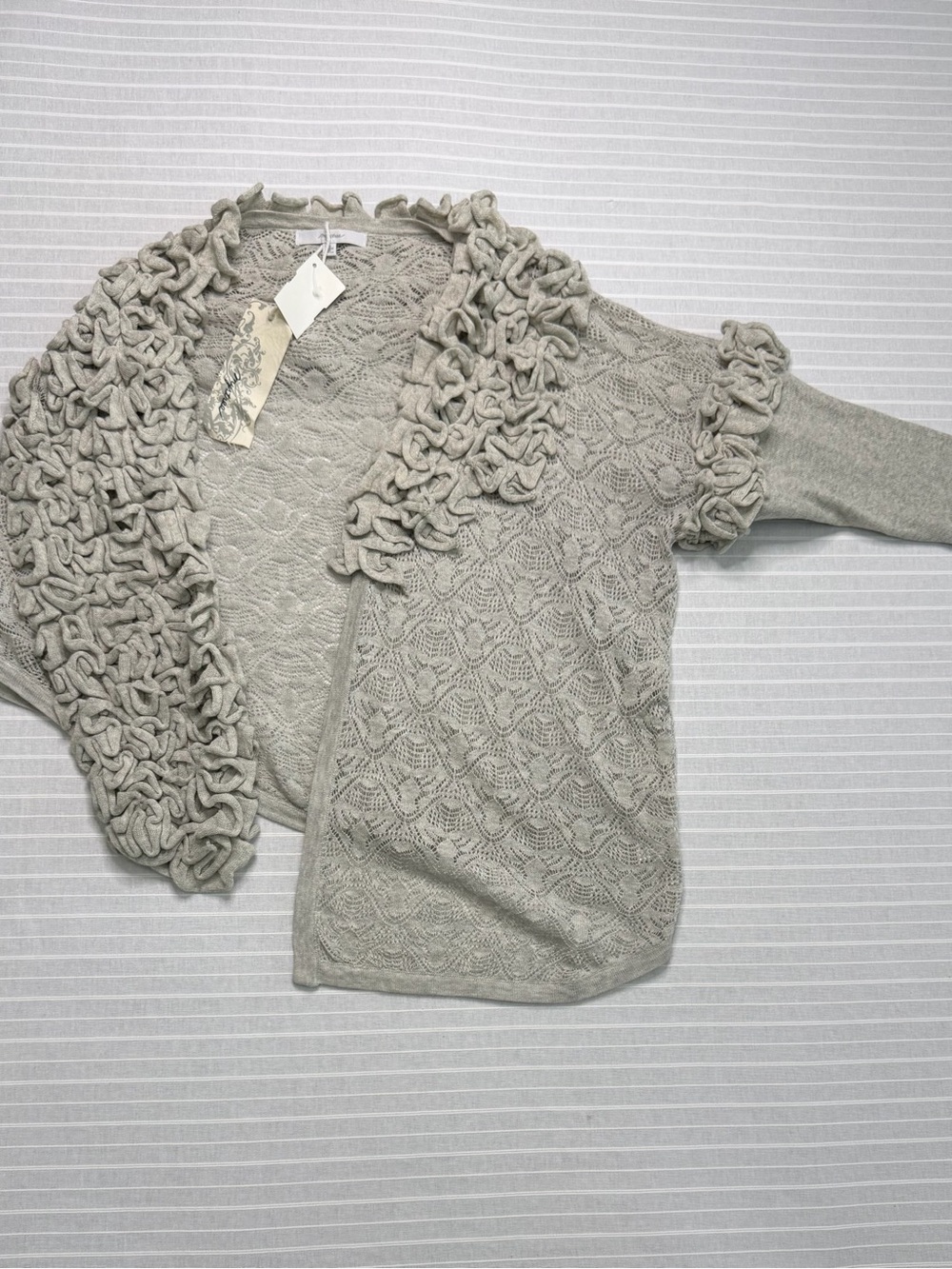 Mystree Asymmetrical Ruffle Lace Cardigan – NWT – Size Small 🤎